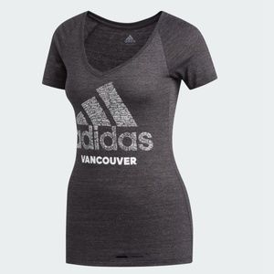 Adidas Vancouver ‘Badge of Sports’ gray V-neck tee NWT